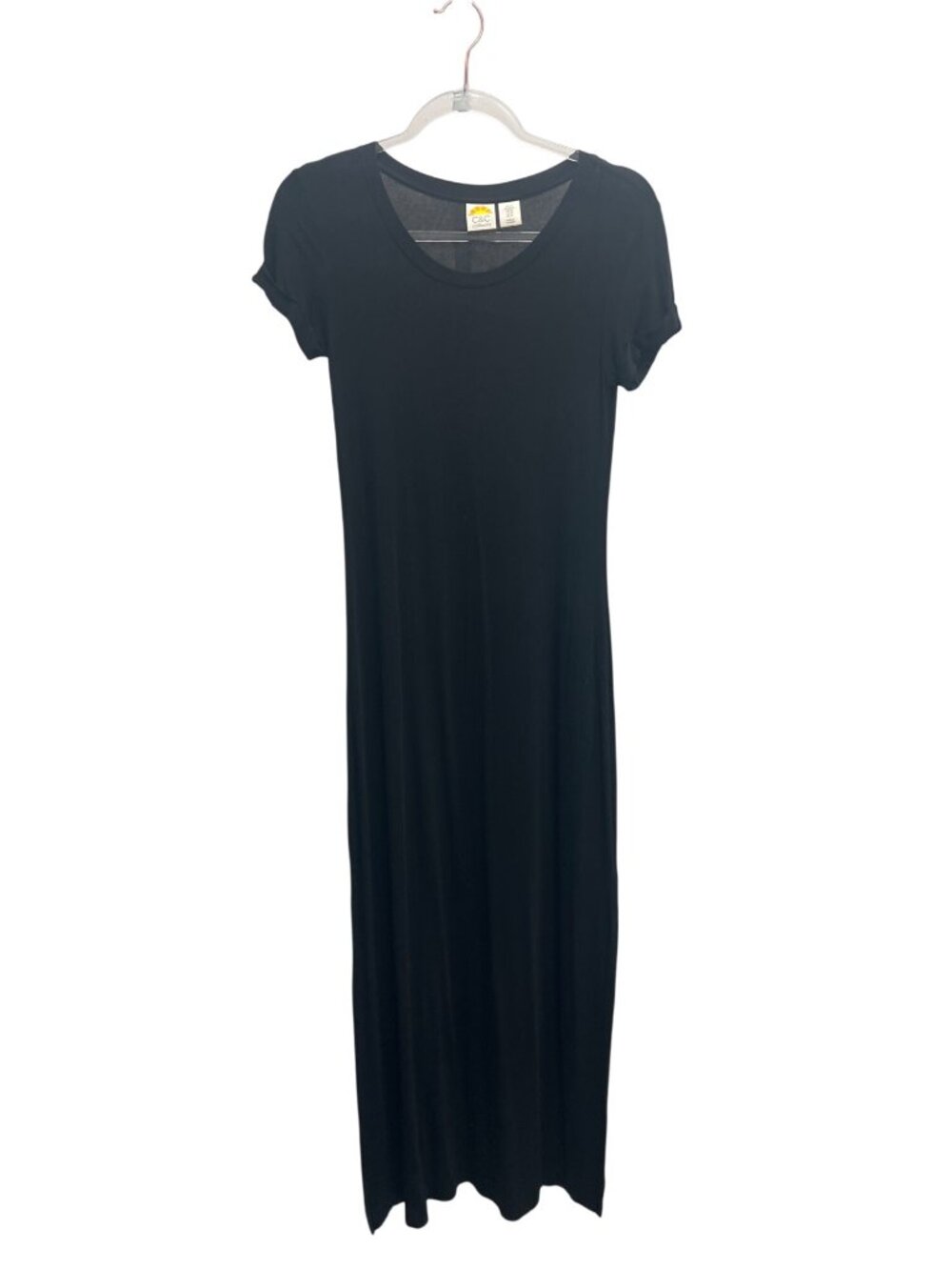 C&C California Fitted Black Maxi Dress With Rolled Sleeves